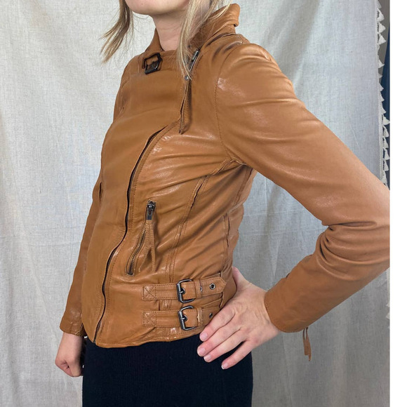 Muuba Lamb Leather Tan Moto Jacket Size 6 - Picture 15 of 15